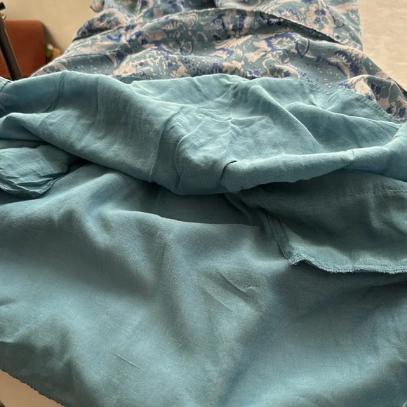 FREE PEOPLE Bohemian Mini Dress Silver Sun Cutout Blue Washed Pockets, Medium - Picture 15 of 16